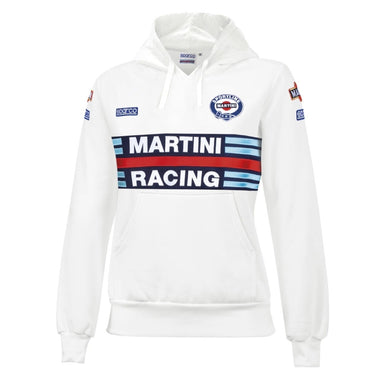 Sparco Martini Lady Hoodie in white with embroidered Martini Racing logo and stripes